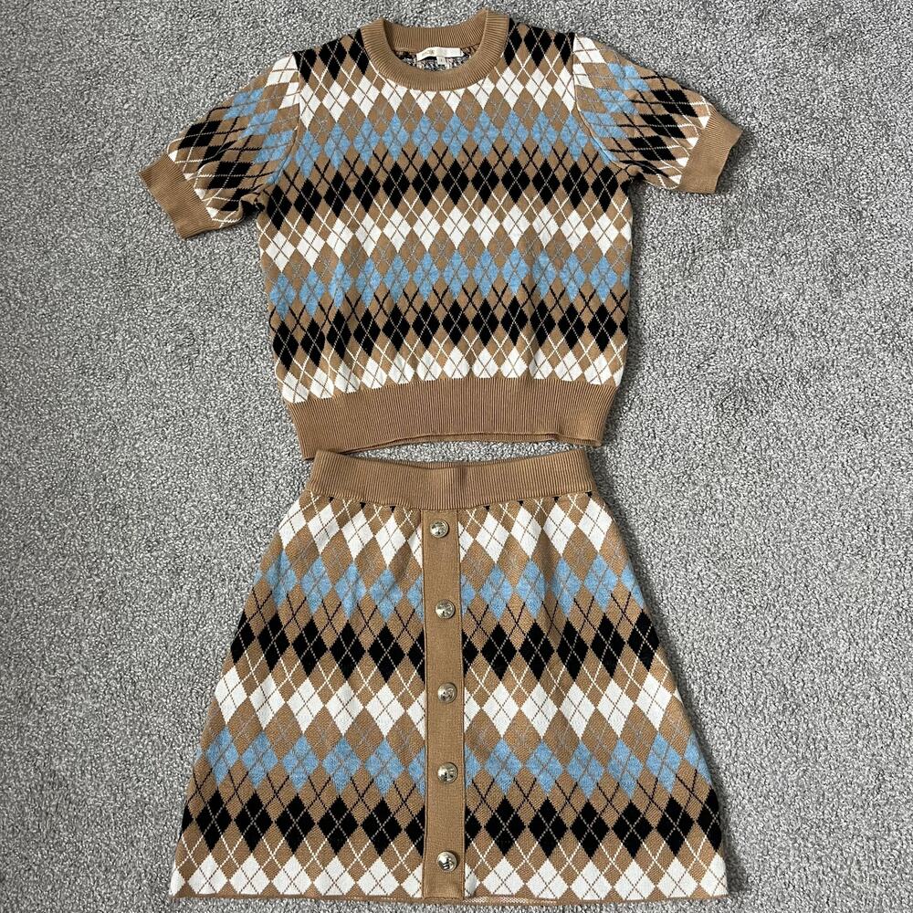 Maje Argyle Wool Blend Knit Set - Top & Skirt - Size 1/XS